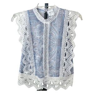 MISA Los Angeles  - Sheer Top - Darla Paisley with Ruffle  Eyelet Lace - Size S